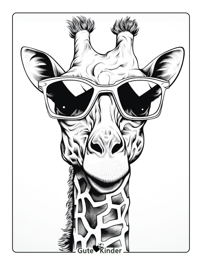 Ausmalbilder Giraffe mit Brille zum Ausdrucken