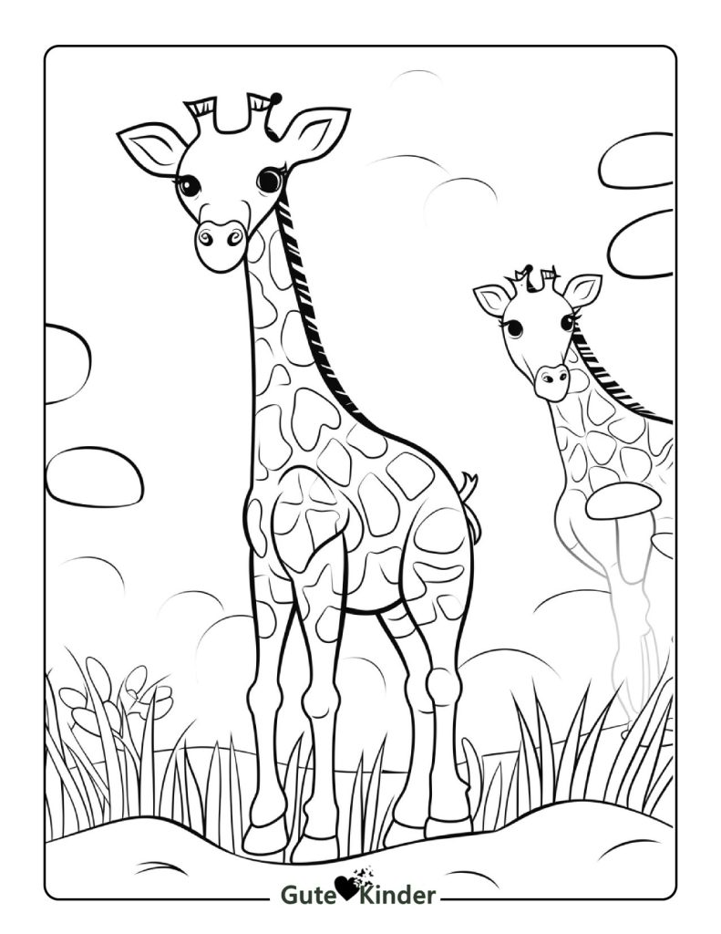 Zwei Giraffe Ausmalbilder für Kinder