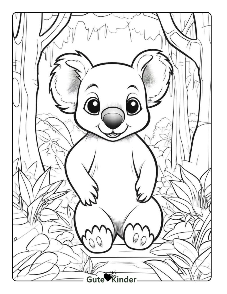 Ausmalbild Koala und Blätter