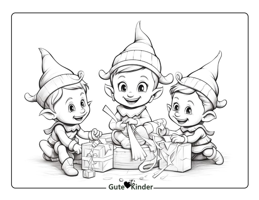 Ausmalbilder Elfen die Geschenke Einpacken