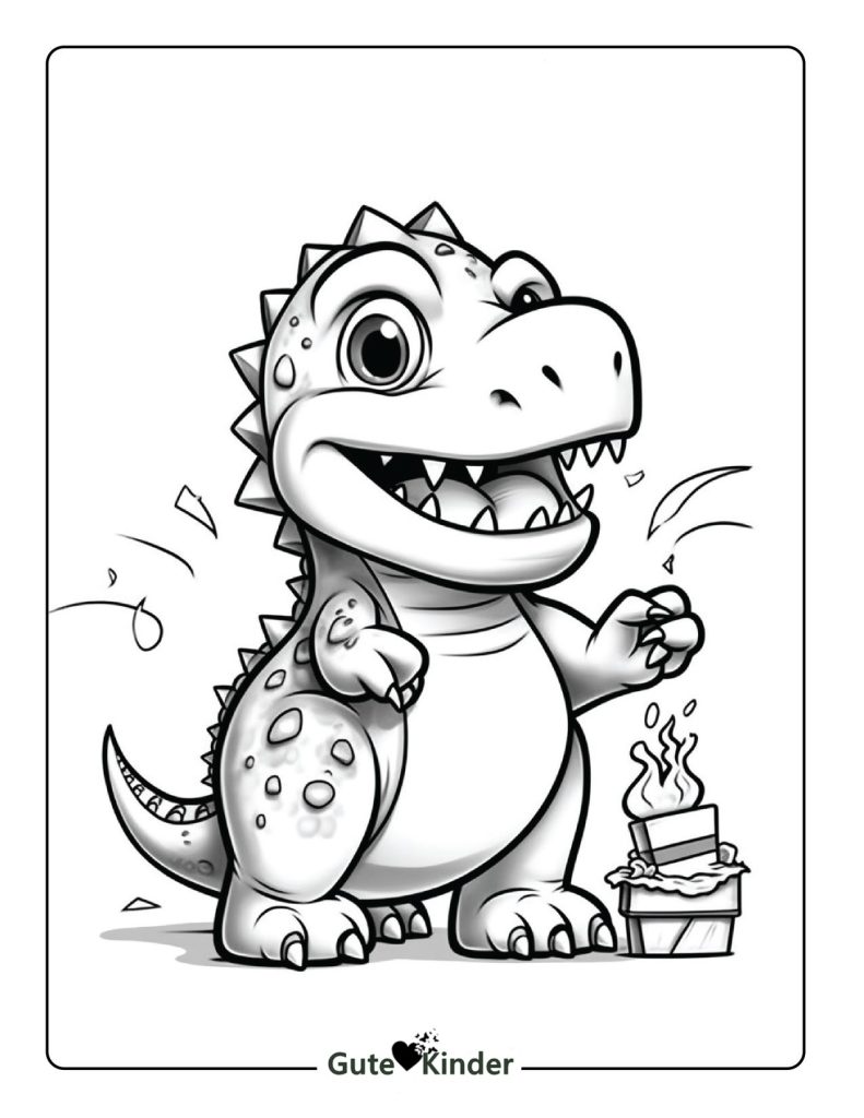 Kleiner T-Rex feiert Geburtstag Ausmalbild zum Ausdrucken