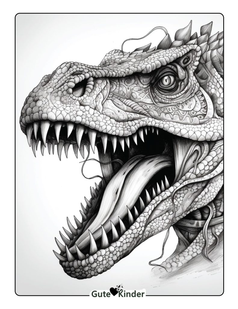 Ausmalbild T-Rex Porträt zum Ausmalen