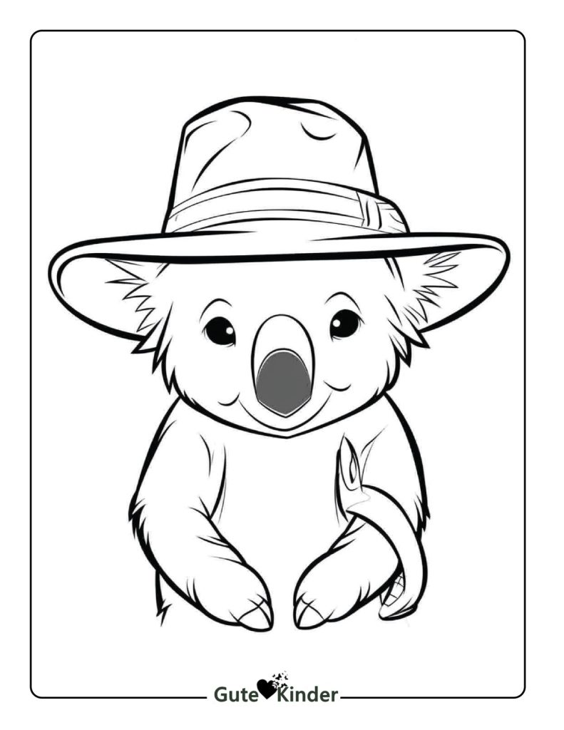 Malvorlagen Koala mit Hut Kostenlos zum Ausdrucken